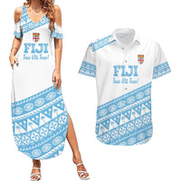 Fiji Rugby 2025 Custom Couples Matching Summer Maxi Dress and Hawaiian Shirt Fijian Tapa Toso Viti Toso - White LT14 White - Polynesian Pride