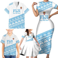 Fiji Rugby 2025 Custom Family Matching Short Sleeve Bodycon Dress and Hawaiian Shirt Fijian Tapa Toso Viti Toso - White LT14 - Polynesian Pride