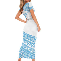Fiji Rugby 2025 Custom Family Matching Short Sleeve Bodycon Dress and Hawaiian Shirt Fijian Tapa Toso Viti Toso - White LT14 - Polynesian Pride