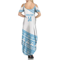Fiji Rugby 2025 Custom Family Matching Summer Maxi Dress and Hawaiian Shirt Fijian Tapa Toso Viti Toso - White LT14 - Polynesian Pride