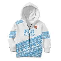 Fiji Rugby 2025 Custom Kid Hoodie Fijian Tapa Toso Viti Toso - White LT14 Zip Hoodie White - Polynesian Pride
