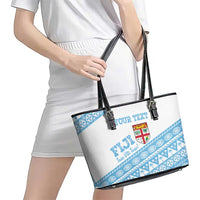 Fiji Rugby 2025 Custom Leather Tote Bag Fijian Tapa Toso Viti Toso - White LT14 - Polynesian Pride