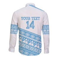 Fiji Rugby 2025 Custom Long Sleeve Button Shirt Fijian Tapa Toso Viti Toso - White