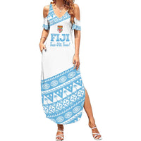 Fiji Rugby 2025 Custom Summer Maxi Dress Fijian Tapa Toso Viti Toso - White LT14 Women White - Polynesian Pride