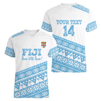 Fiji Rugby 2025 Custom Women V-Neck T-Shirt Fijian Tapa Toso Viti Toso - White LT14 - Polynesian Pride