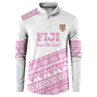 Fiji Rugby 2025 Custom Button Sweatshirt Fijian Tapa Toso Viti Toso - Pink