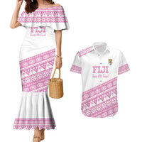 Fiji Rugby 2025 Custom Couples Matching Mermaid Dress and Hawaiian Shirt Fijian Tapa Toso Viti Toso - Pink LT14 Pink - Polynesian Pride