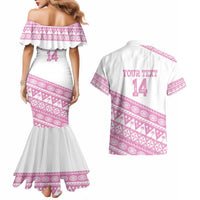 Fiji Rugby 2025 Custom Couples Matching Mermaid Dress and Hawaiian Shirt Fijian Tapa Toso Viti Toso - Pink LT14 - Polynesian Pride