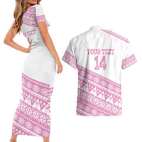 Fiji Rugby 2025 Custom Couples Matching Short Sleeve Bodycon Dress and Hawaiian Shirt Fijian Tapa Toso Viti Toso - Pink LT14 - Polynesian Pride
