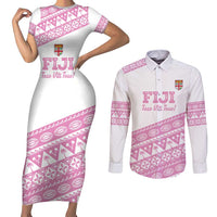 Fiji Rugby 2025 Custom Couples Matching Short Sleeve Bodycon Dress and Long Sleeve Button Shirt Fijian Tapa Toso Viti Toso - Pink LT14 Pink - Polynesian Pride