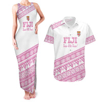 Fiji Rugby 2025 Custom Couples Matching Tank Maxi Dress and Hawaiian Shirt Fijian Tapa Toso Viti Toso - Pink LT14 Pink - Polynesian Pride