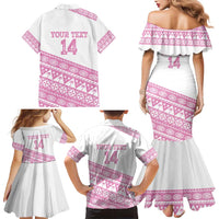 Fiji Rugby 2025 Custom Family Matching Mermaid Dress and Hawaiian Shirt Fijian Tapa Toso Viti Toso - Pink LT14 - Polynesian Pride