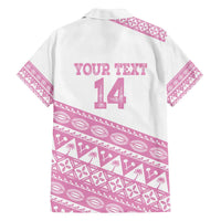 Fiji Rugby 2025 Custom Family Matching Off The Shoulder Long Sleeve Dress and Hawaiian Shirt Fijian Tapa Toso Viti Toso - Pink LT14 - Polynesian Pride