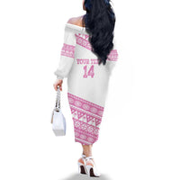 Fiji Rugby 2025 Custom Family Matching Off The Shoulder Long Sleeve Dress and Hawaiian Shirt Fijian Tapa Toso Viti Toso - Pink LT14 - Polynesian Pride