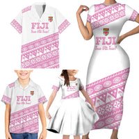 Fiji Rugby 2025 Custom Family Matching Short Sleeve Bodycon Dress and Hawaiian Shirt Fijian Tapa Toso Viti Toso - Pink LT14 - Polynesian Pride