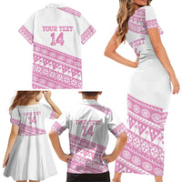 Fiji Rugby 2025 Custom Family Matching Short Sleeve Bodycon Dress and Hawaiian Shirt Fijian Tapa Toso Viti Toso - Pink LT14 - Polynesian Pride