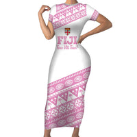 Fiji Rugby 2025 Custom Family Matching Short Sleeve Bodycon Dress and Hawaiian Shirt Fijian Tapa Toso Viti Toso - Pink LT14 Mom's Dress Pink - Polynesian Pride