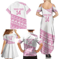 Fiji Rugby 2025 Custom Family Matching Summer Maxi Dress and Hawaiian Shirt Fijian Tapa Toso Viti Toso - Pink LT14 - Polynesian Pride