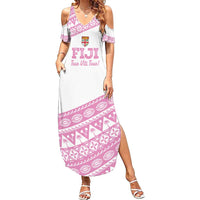 Fiji Rugby 2025 Custom Family Matching Summer Maxi Dress and Hawaiian Shirt Fijian Tapa Toso Viti Toso - Pink LT14 Mom's Dress Pink - Polynesian Pride