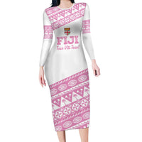 Fiji Rugby 2025 Custom Long Sleeve Bodycon Dress Fijian Tapa Toso Viti Toso - Pink LT14 Long Dress Pink - Polynesian Pride