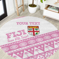 Fiji Rugby 2025 Custom Round Carpet Fijian Tapa Toso Viti Toso - Pink LT14 Pink - Polynesian Pride