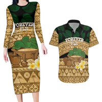 Bula Fiji Kava Bowl Couples Matching Long Sleeve Bodycon Dress and Hawaiian Shirt Fijian Tapa Cloth Vintage Vibe LT14 Brown - Polynesian Pride