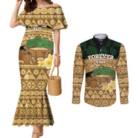 Bula Fiji Kava Bowl Couples Matching Mermaid Dress and Long Sleeve Button Shirt Fijian Tapa Cloth Vintage Vibe LT14 Brown - Polynesian Pride