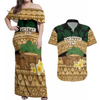 Bula Fiji Kava Bowl Couples Matching Off Shoulder Maxi Dress and Hawaiian Shirt Fijian Tapa Cloth Vintage Vibe LT14 Brown - Polynesian Pride