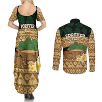 Bula Fiji Kava Bowl Couples Matching Summer Maxi Dress and Long Sleeve Button Shirt Fijian Tapa Cloth Vintage Vibe LT14 - Polynesian Pride