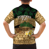 Bula Fiji Kava Bowl Family Matching Off The Shoulder Long Sleeve Dress and Hawaiian Shirt Fijian Tapa Cloth Vintage Vibe LT14 - Polynesian Pride