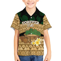 Bula Fiji Kava Bowl Family Matching Short Sleeve Bodycon Dress and Hawaiian Shirt Fijian Tapa Cloth Vintage Vibe LT14 Son's Shirt Brown - Polynesian Pride