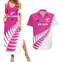 New Zealand Silver Fern Rugby Custom Couples Matching Summer Maxi Dress and Hawaiian Shirt Go All Black Maori Pink Version LT14 Pink - Polynesian Pride