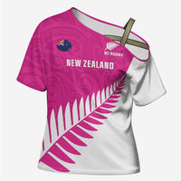 New Zealand Silver Fern Rugby Custom Cross Shoulder Shirt Go All Black Maori Pink Version - Polynesian Pride
