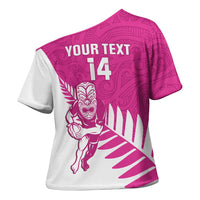 New Zealand Silver Fern Rugby Custom Cross Shoulder Shirt Go All Black Maori Pink Version - Polynesian Pride