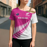 New Zealand Silver Fern Rugby Custom Cross Shoulder Shirt Go All Black Maori Pink Version - Polynesian Pride