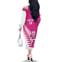 New Zealand Silver Fern Rugby Custom Family Matching Off The Shoulder Long Sleeve Dress and Hawaiian Shirt Go All Black Maori Pink Version LT14 - Polynesian Pride