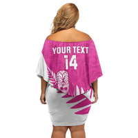 New Zealand Silver Fern Rugby Custom Family Matching Off Shoulder Short Dress and Hawaiian Shirt Go All Black Maori Pink Version LT14 - Polynesian Pride