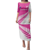 New Zealand Silver Fern Rugby Custom Family Matching Puletasi and Hawaiian Shirt Go All Black Maori Pink Version LT14 Mom's Dress Pink - Polynesian Pride