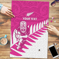 New Zealand Silver Fern Rugby Custom Puzzle Go All Black Maori Pink Version - Polynesian Pride