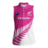 New Zealand Silver Fern Rugby Custom Women Sleeveless Polo Shirt Go All Black Maori Pink Version LT14 Female Pink - Polynesian Pride