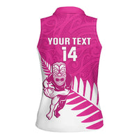 New Zealand Silver Fern Rugby Custom Women Sleeveless Polo Shirt Go All Black Maori Pink Version LT14 - Polynesian Pride