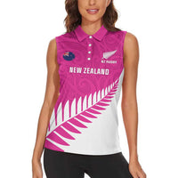 New Zealand Silver Fern Rugby Custom Women Sleeveless Polo Shirt Go All Black Maori Pink Version LT14 - Polynesian Pride