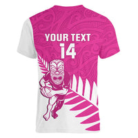 New Zealand Silver Fern Rugby Custom Women V-Neck T-Shirt Go All Black Maori Pink Version LT14 - Polynesian Pride
