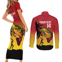 Custom Papua New Guinea Cricket Couples Matching Short Sleeve Bodycon Dress and Long Sleeve Button Shirt PNG Barramundis LT14 - Polynesian Pride