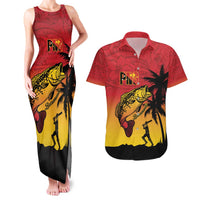Custom Papua New Guinea Cricket Couples Matching Tank Maxi Dress and Hawaiian Shirt PNG Barramundis LT14 Red - Polynesian Pride