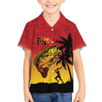 Custom Papua New Guinea Cricket Family Matching Long Sleeve Bodycon Dress and Hawaiian Shirt PNG Barramundis LT14 Son's Shirt Red - Polynesian Pride