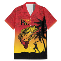 Custom Papua New Guinea Cricket Family Matching Mermaid Dress and Hawaiian Shirt PNG Barramundis LT14 Dad's Shirt - Short Sleeve Red - Polynesian Pride