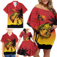 Custom Papua New Guinea Cricket Family Matching Off Shoulder Short Dress and Hawaiian Shirt PNG Barramundis LT14 - Polynesian Pride