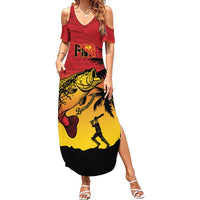 Custom Papua New Guinea Cricket Family Matching Summer Maxi Dress and Hawaiian Shirt PNG Barramundis LT14 Mom's Dress Red - Polynesian Pride