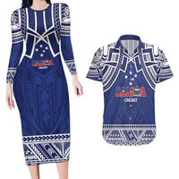 Custom Samoa Cricket Couples Matching Long Sleeve Bodycon Dress and Hawaiian Shirt Go Champions Samoan - Polynesian Pride